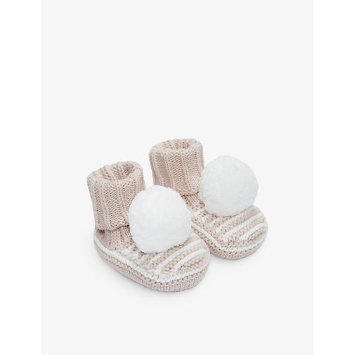 Blossom Striped Pom-pom Organic-cotton Booties 