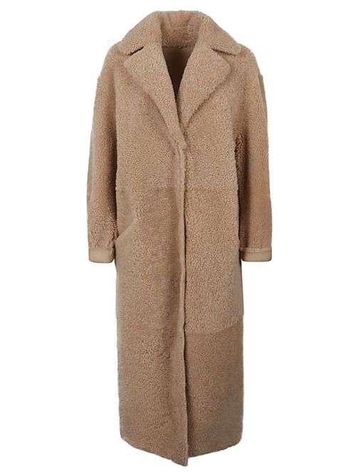 Beige Allegra Leather Long Coat