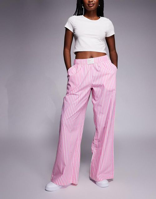 Striped poplin pants in pink