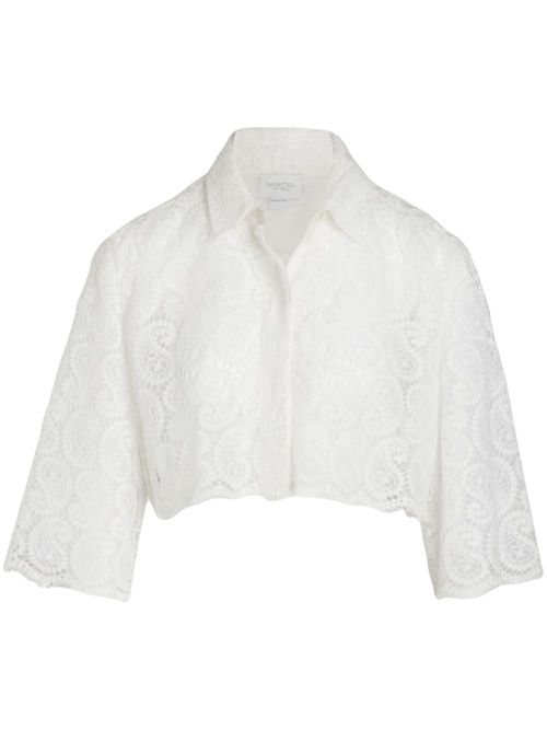 Paisley-pattern macramé cropped blouse - White