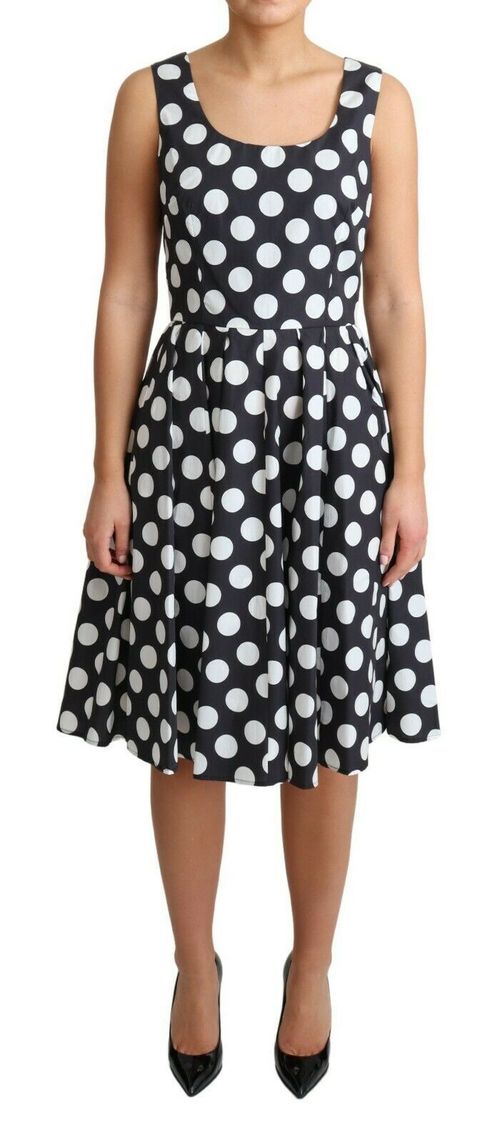 Polka-Dot Cotton A-Line Dress — Black