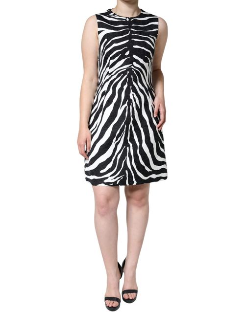 Zebra-Print A-Line Sheath Dress — Black