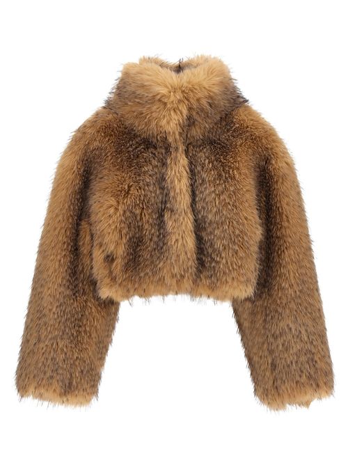 Cropped Faux Fur Jacket — Camel