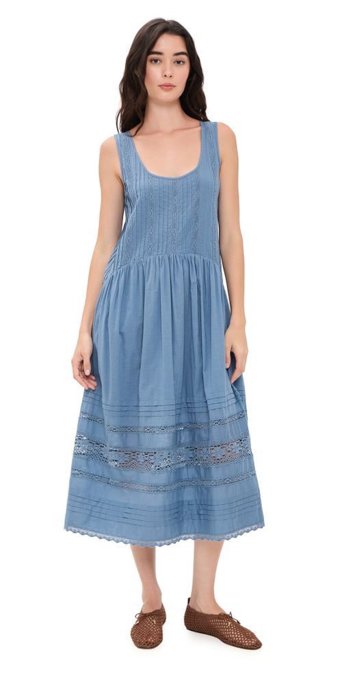 Pippa Solid Tank Midi Dress Blue