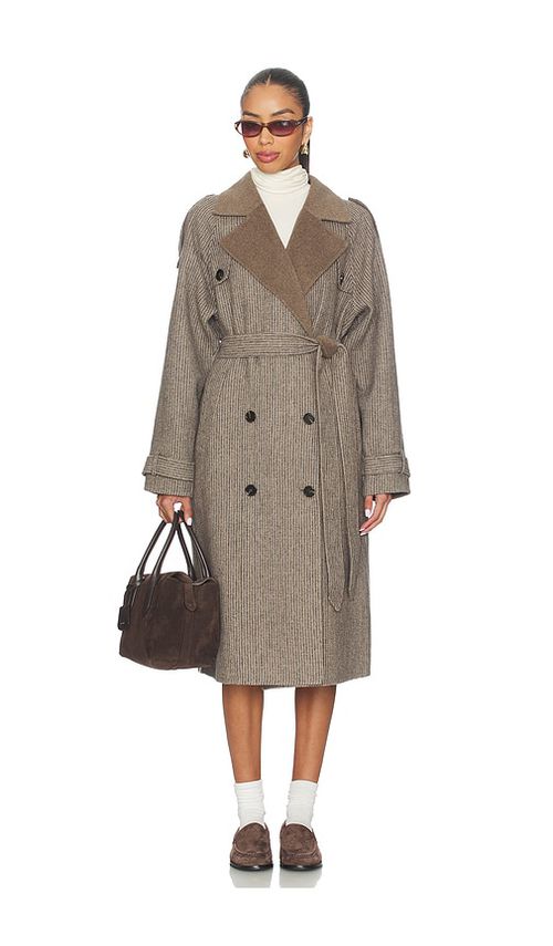 Line & Dot Hugo Plaid Coat in Brown. L. Also in M