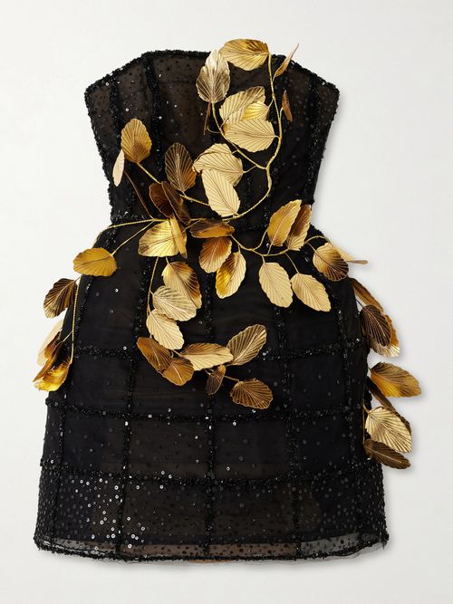 Embellished Tulle Mini Dress - Black
