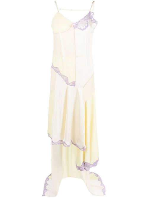 Lace-detail draped dress - Yellow