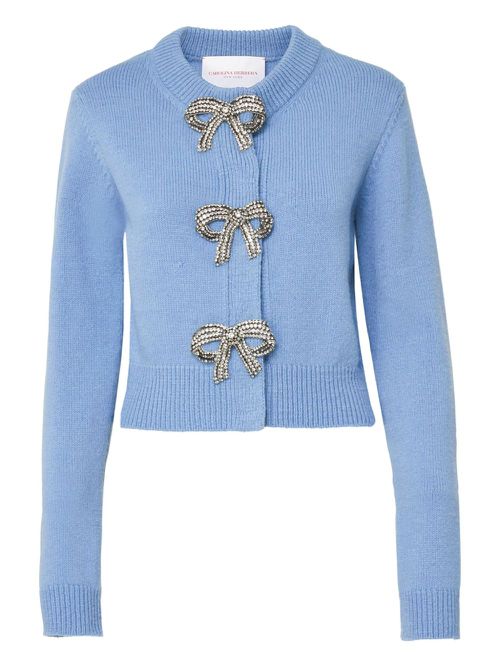 Crystal-bow cardigan - Blue