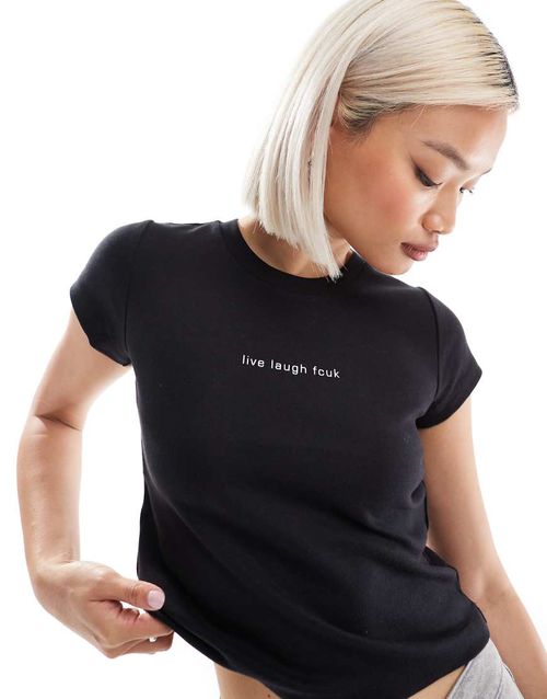FCUK baby tee with live laugh slogan in black