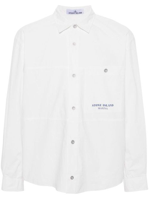 Stripe-detail cotton overshirt - White
