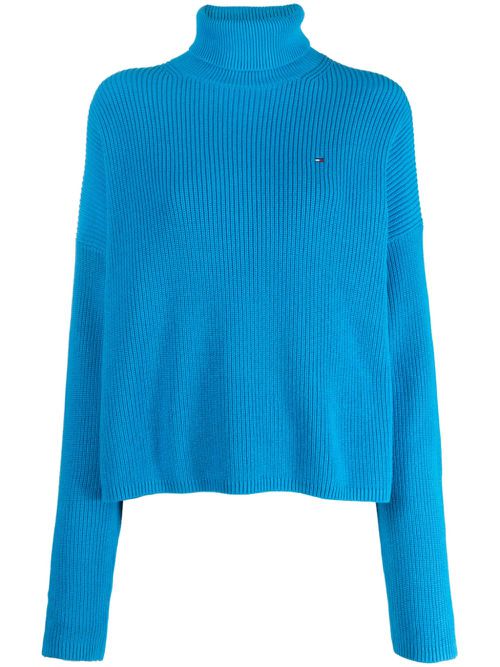 Roll-neck cotton jumper - Blue