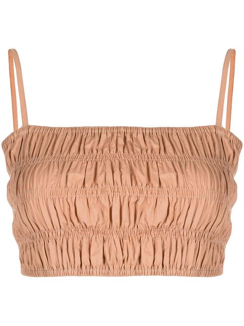 Liya smocked-detail cropped top - Brown