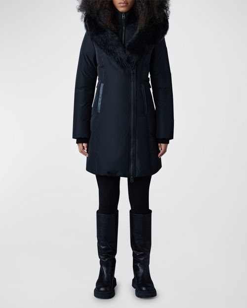 Kay Layered Parka Coat w/ Shearling Trim