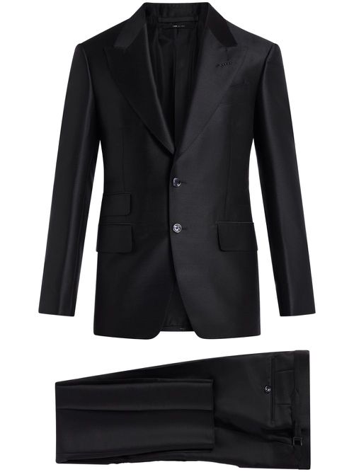 Wool-blend single-breasted suit - Black