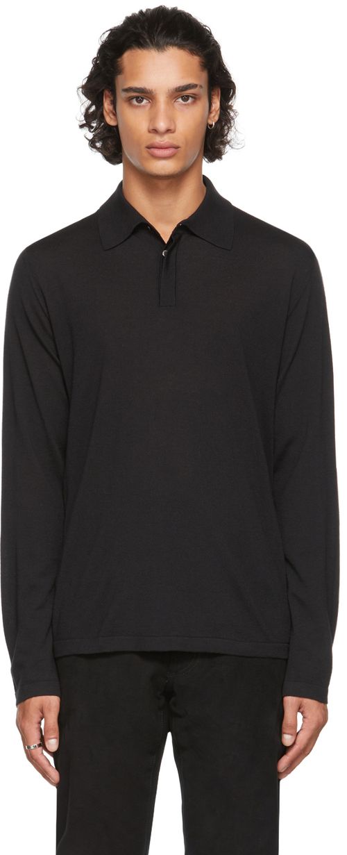 Black Knit Charles Long Sleeve Polo Shirt