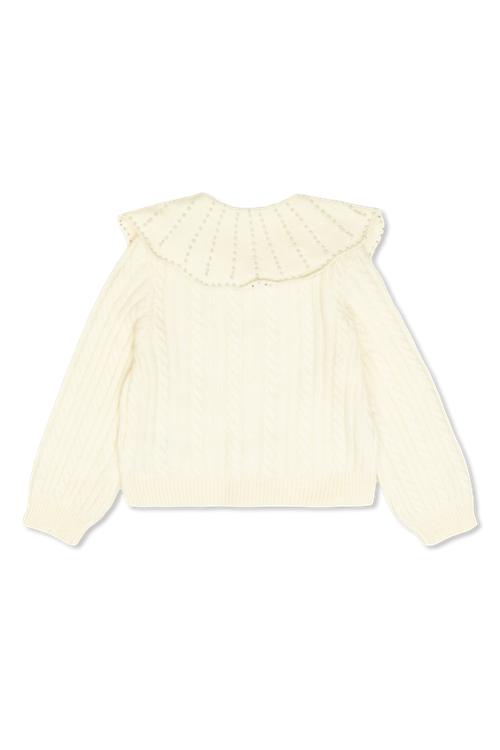 Cardigan With Pearl Appliqués, Unisex, Cream