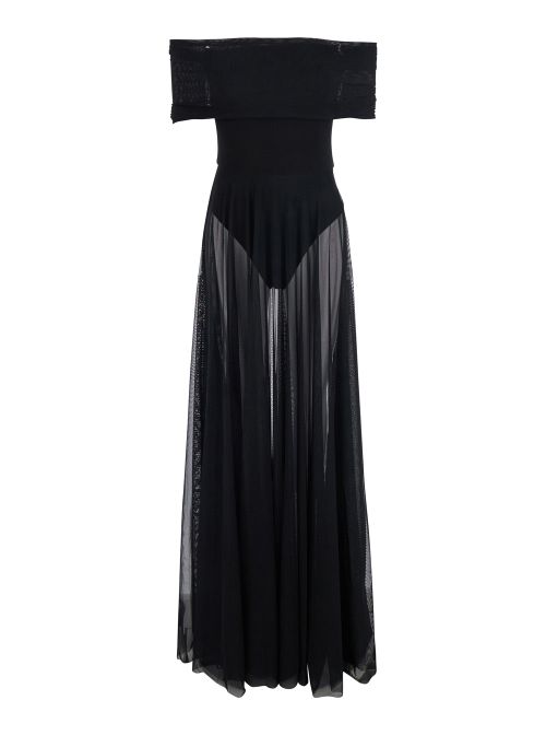 Off-Shoulder Tech Fabric Dress — Black