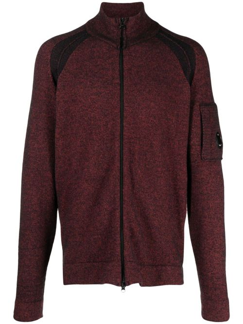 Speckled-knit zip-up cardigan - Red