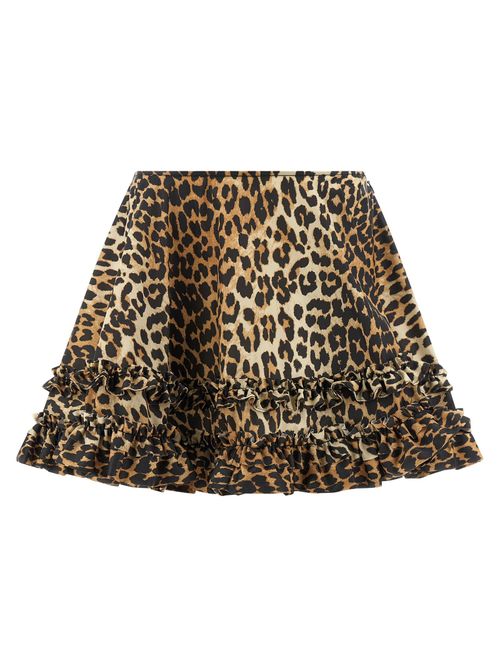 Leopard Duchesse Nylon Skirt — brown