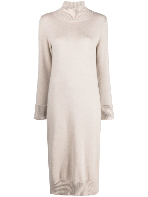Funnel-neck knitted midi dress - Neutrals