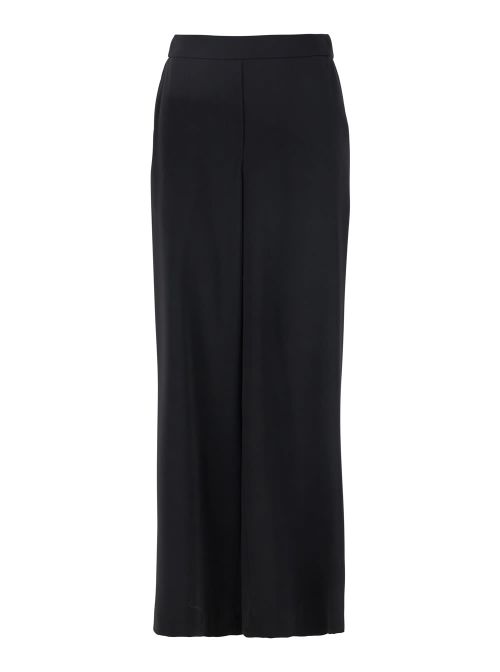 Black Pants With Wide Leg And Elastic Rear Waist In Tech Fabric Woman