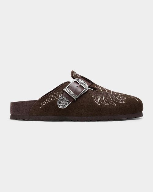 X Birkenstock Boston Embroidered Suede Clogs
