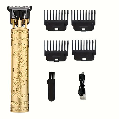 TEMU 1 Set Professional Hair Clipper And Beard Trimmer Kit, Golden & , Lithium Battery, Usb Charging Cordless Electric Grooming Set With 4 Guide