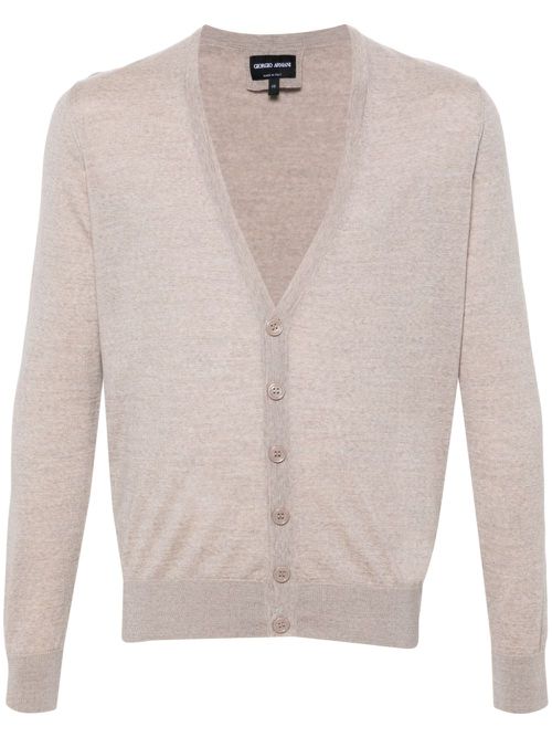 V-neck wool cardigan - Neutrals