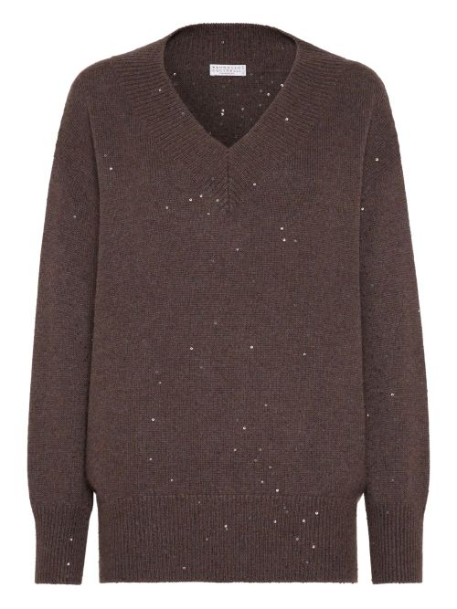 Sequin-embellished V-neck sweater - Brown