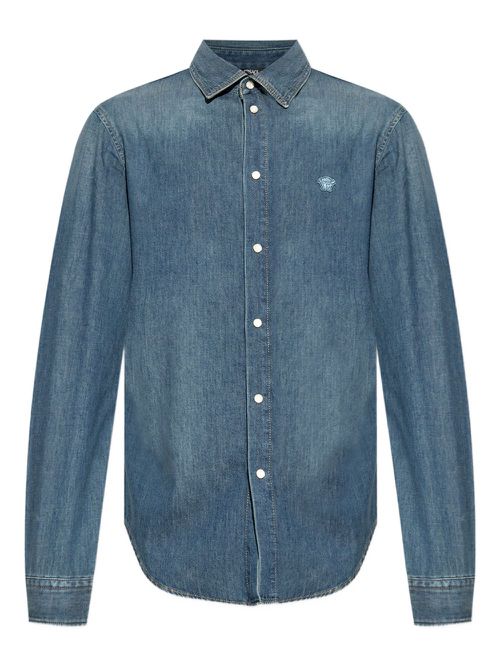 Medusa-embroidered denim shirt - Blue
