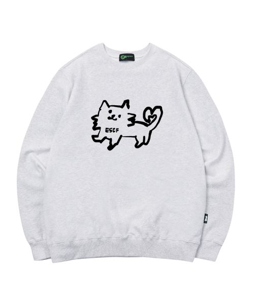 Love Escape Cat Print Man to Man White Melange