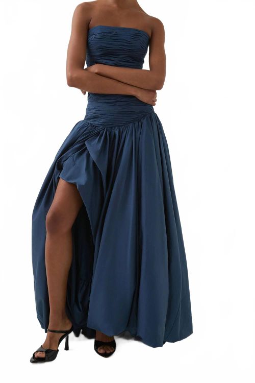 Bubble High Slit Ruched Skirt In Slate