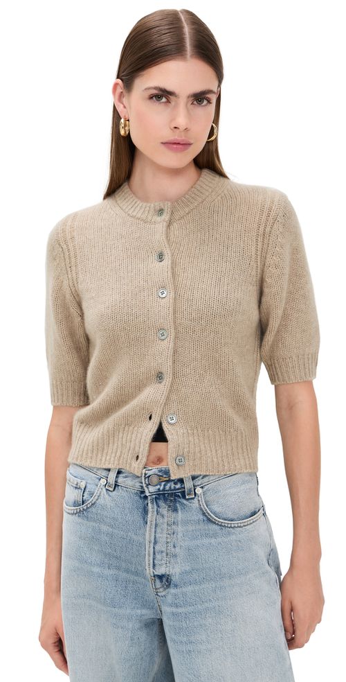 Cashmere Elbow Sleeve Cardigan Taupe Heather