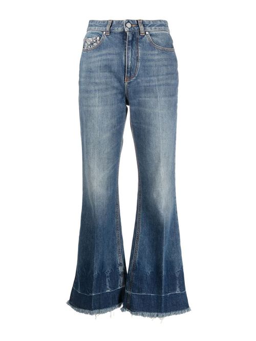 Frayed-edge cropped jeans with hight waist
