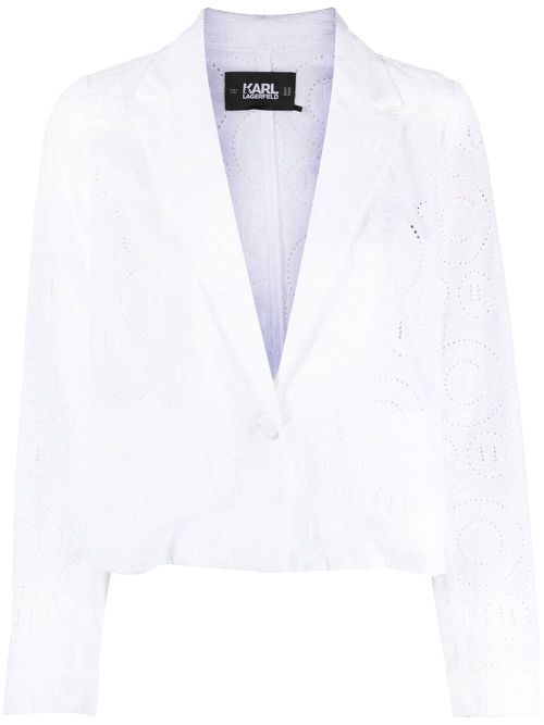 Broderie anglaise cropped blazer - White
