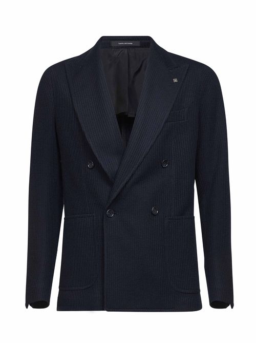 Virgin Wool Blend Jersey Blazer — Navy