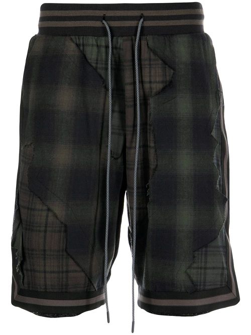 Plaid drawstring basketball shorts - Black