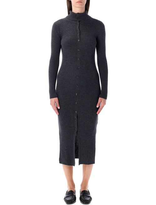 Refined Knit Midi Dress with Buttoned Front - Size S