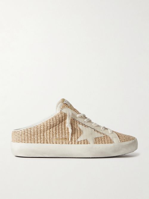 Super-star Sabot Leather-trimmed Raffia Slip-on Sneakers