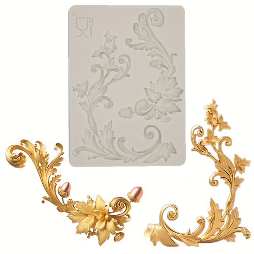 TEMU Baroque Leaf Silicone Mold For Cake Decorating - Diy Baking & Crafting Tool, Fondant, Chocolate, Soap Making - Elegant Kitchen Accessory By