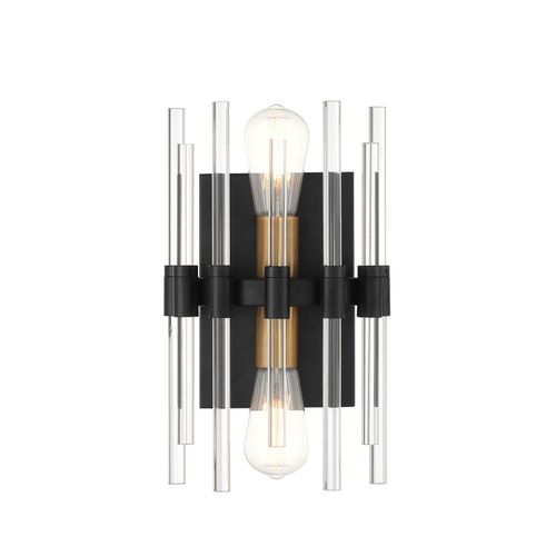 Santiago 2-Light Wall Sconce in Matte Black with Warm Brass Accent