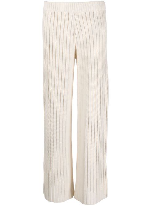 Rib-knit wide-leg trousers - White