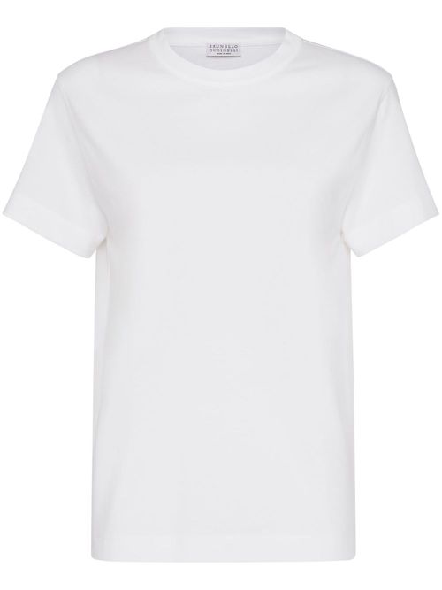 Monili-trim cotton T-shirt - White
