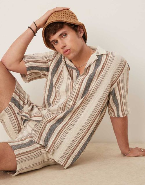 Selected Homme co-ord textured stripe shirt in multi