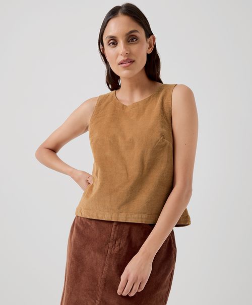 Women's Camel Modern Corduroy Button Back Tank