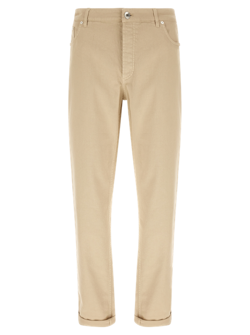 Tapered Cotton Trousers — Beige