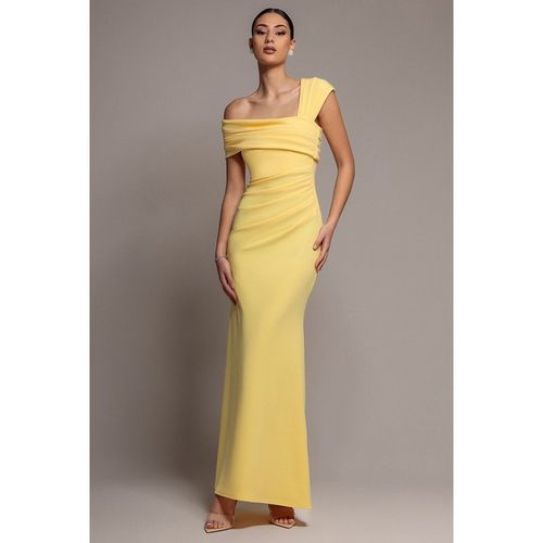 Goddiva One Shoulder Asymmetric Scuba Crepe Maxi Dress - Butter Yellow
