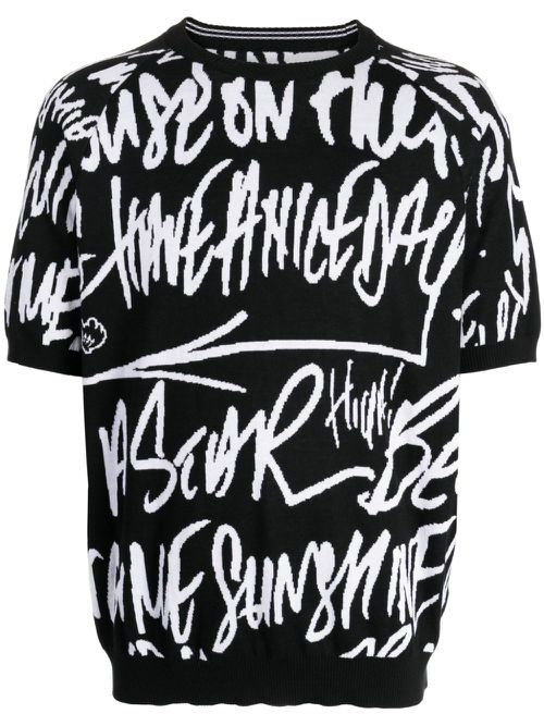 Graffiti-print short-sleeve jumper - Black