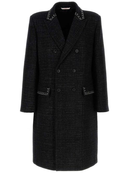 Cabochon-embellished double-breasted coat - Black