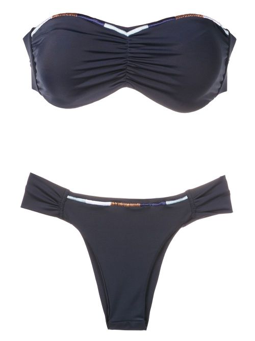 Embroidered bandeau bikini - Blue